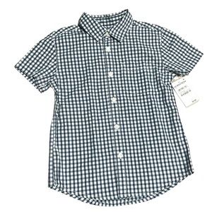 NWT Nordstrom Boys Navy and White Gingham Short Sleeve Button Down Size 5